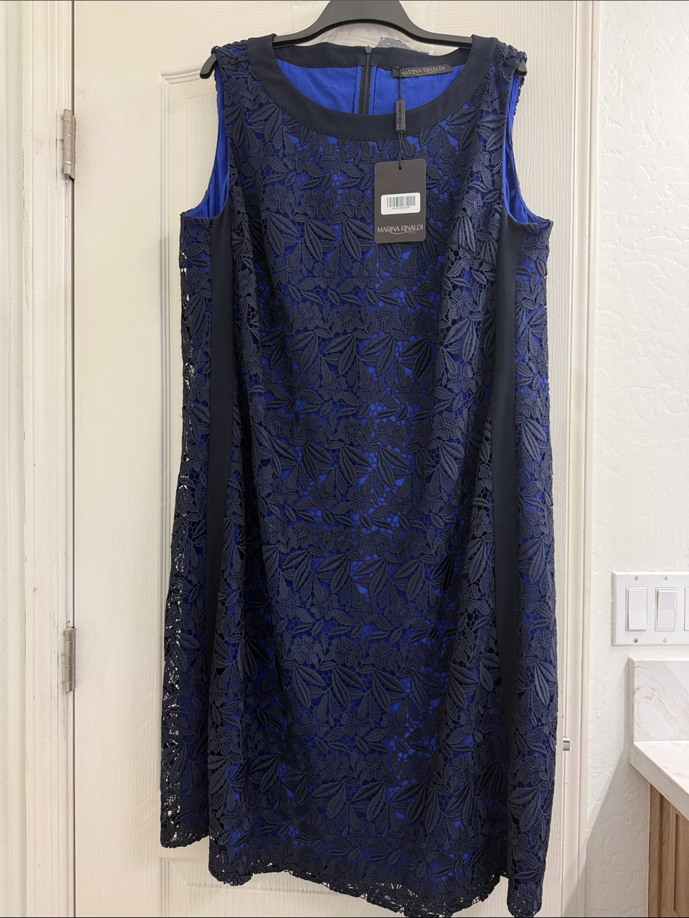 Marina Rinaldi Navy Lace Midi Dress with Bright Blue Lining
